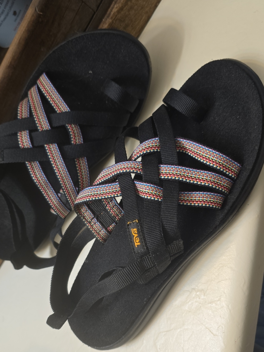 Teva Women's Black Sandal with Multicolor Woven Straps